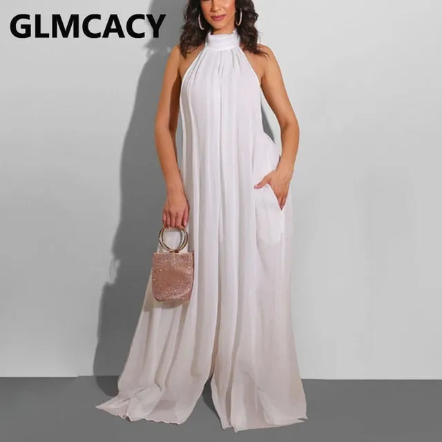 2021 New!!! Women's Chiffon Halter Backless Loose Style Jumpsuits Sizes S - XL