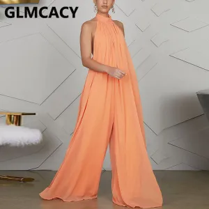 2021 New!!! Women's Chiffon Halter Backless Loose Style Jumpsuits Sizes S - XL