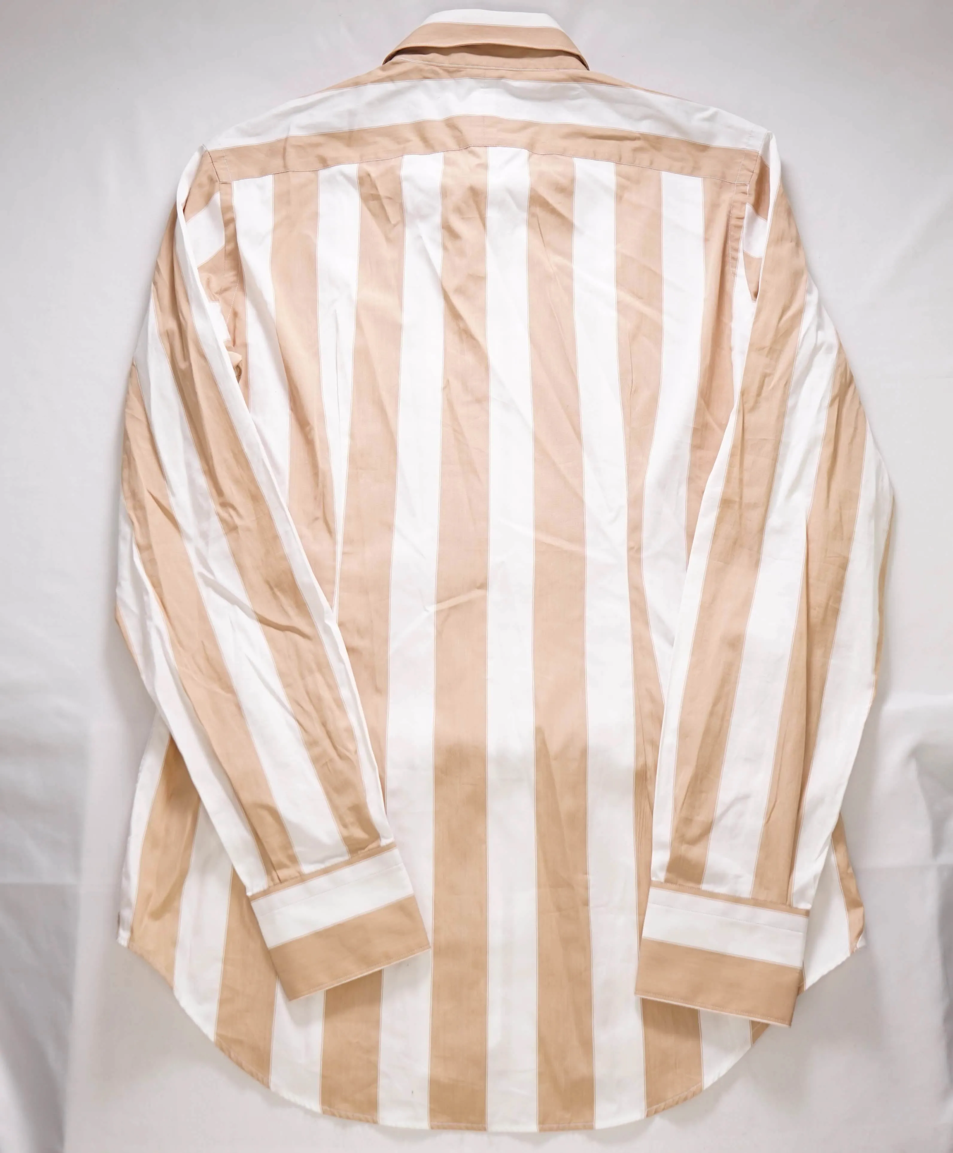 $345 ELEVENTY - Camel/White Cotton Broad Stripe Button Front Shirt - M