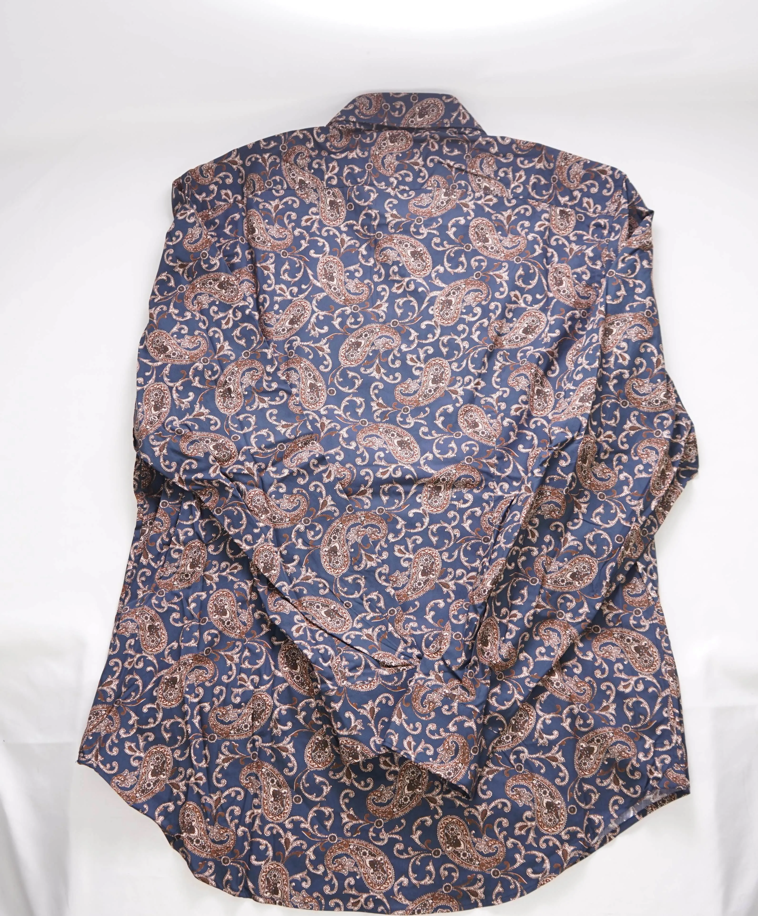 $395 ELEVENTY - Navy PAISLEY Cotton Button Front Shirt - L