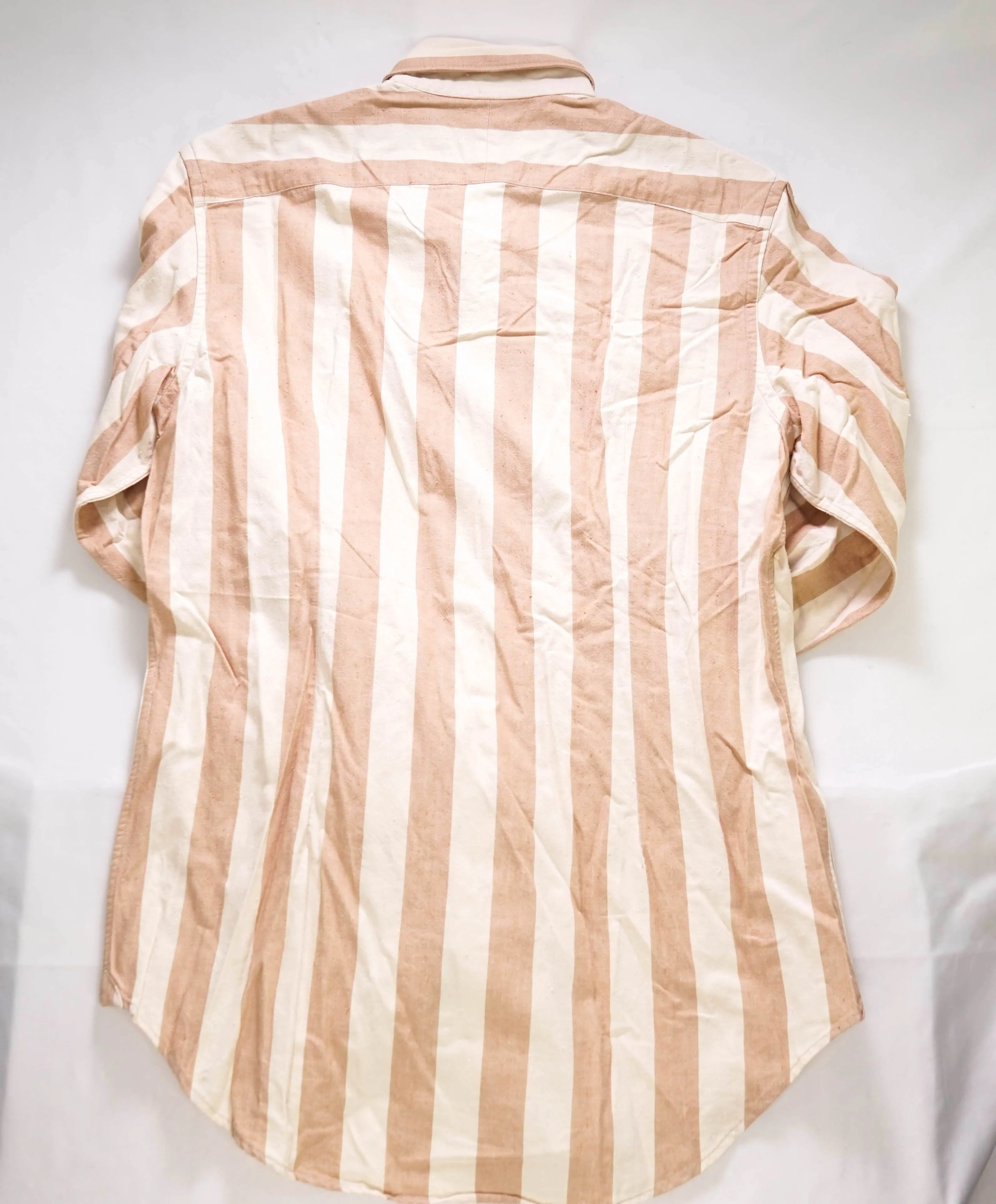 $495 ELEVENTY - Camel/Ivory Cotton Broad Stripe Button Front Shirt - M