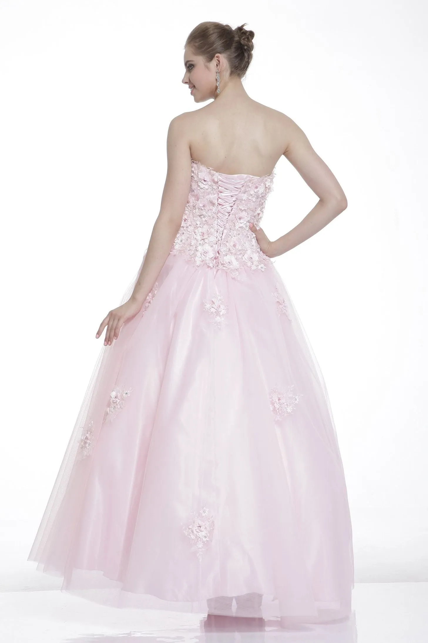 Beaded Flower Applique Tulle Ball Gown