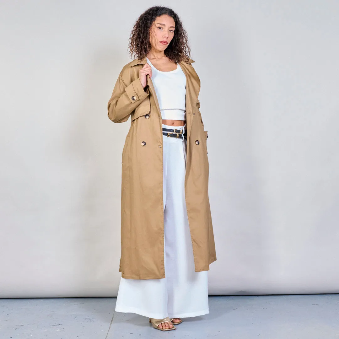 Belted trench coat with lapel collar wholesale