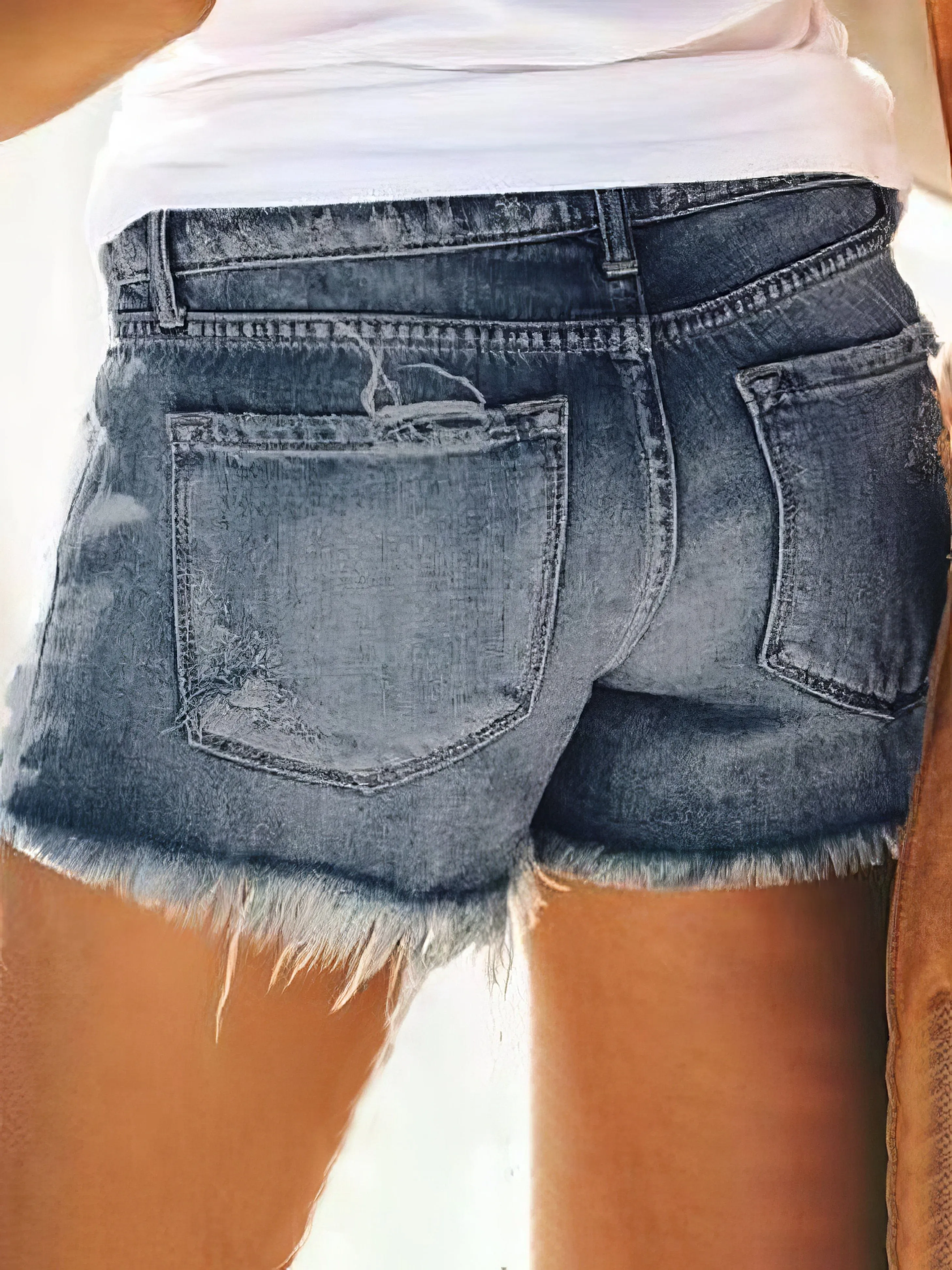 Blue Denim Shorts with Distressed Design