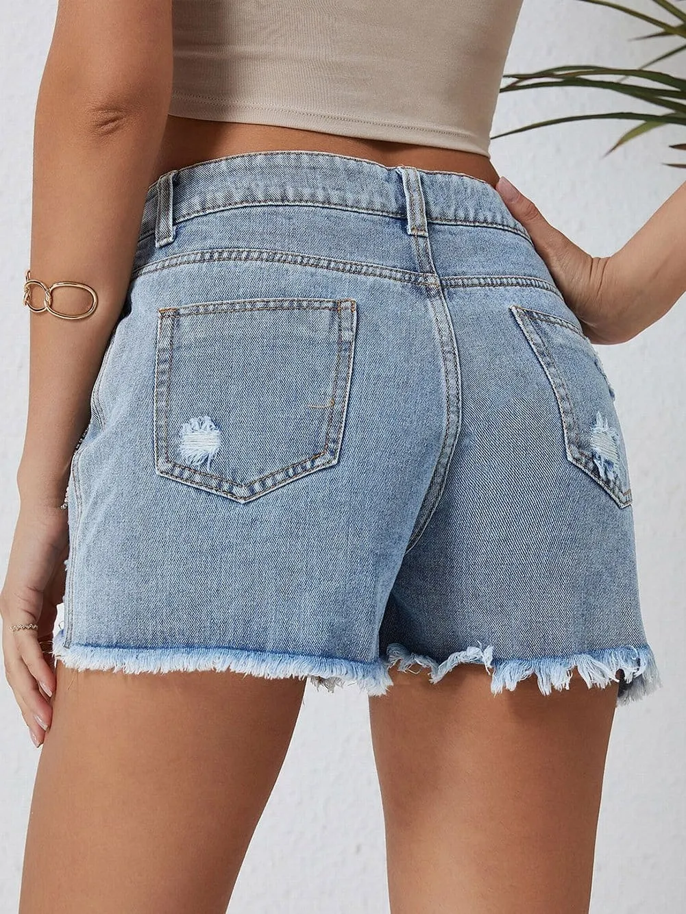 Blue Denim Shorts with Unique Rhinestone Design