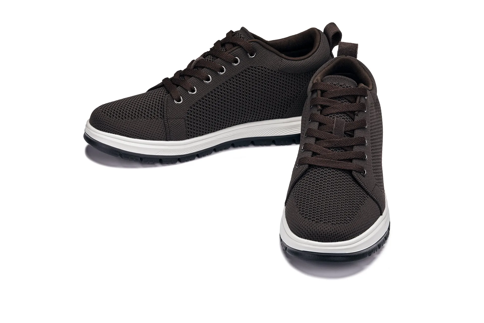 CALTO - X2325 - 2.4 Inches Taller (Dark Brown/White & Black Sole) - Lace Up Casual Sneaker - Lightweight