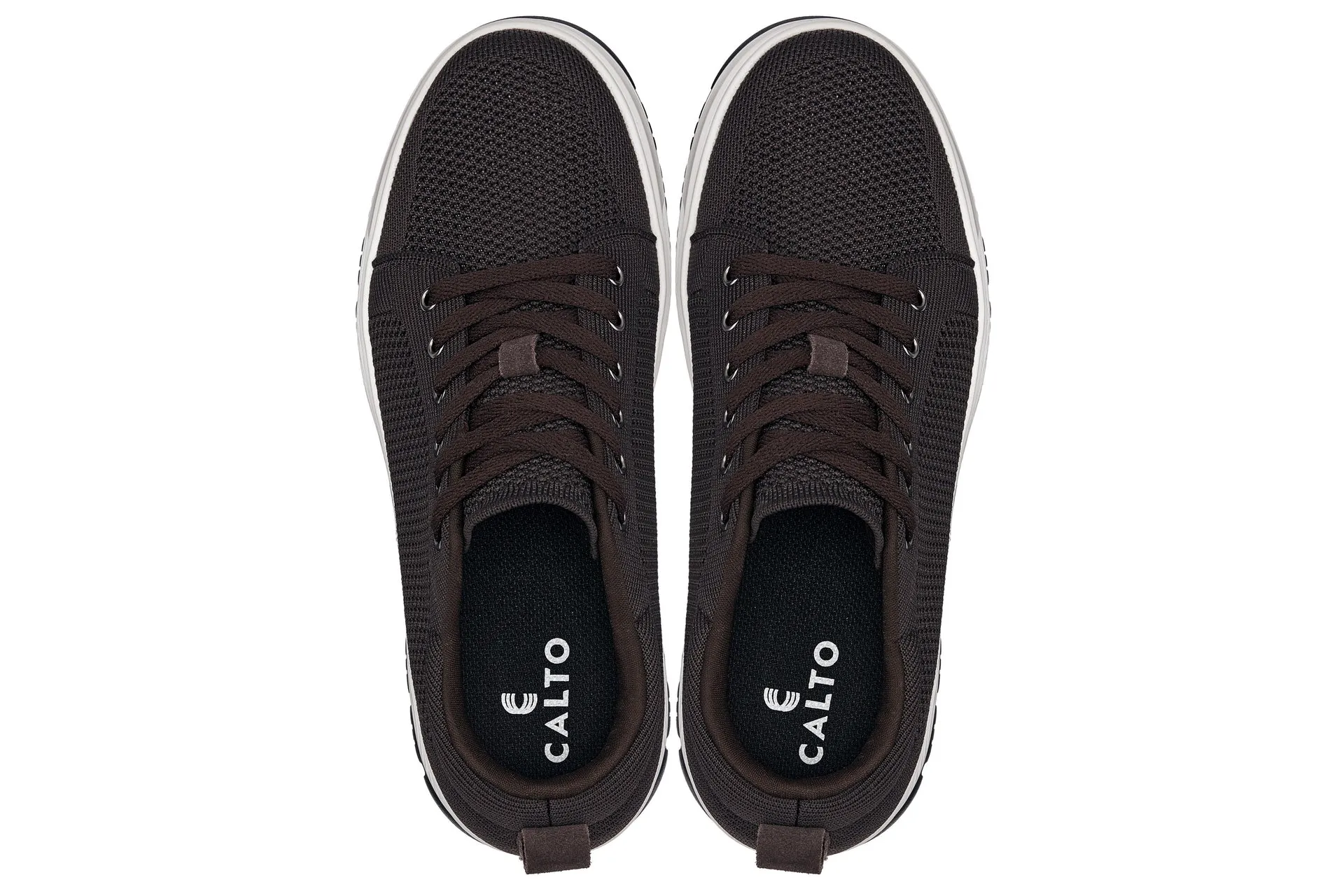 CALTO - X2325 - 2.4 Inches Taller (Dark Brown/White & Black Sole) - Lace Up Casual Sneaker - Lightweight