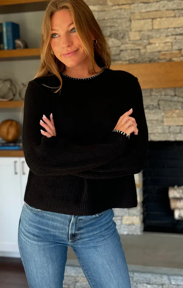 Cashmere Crewneck with Contrast Stitching