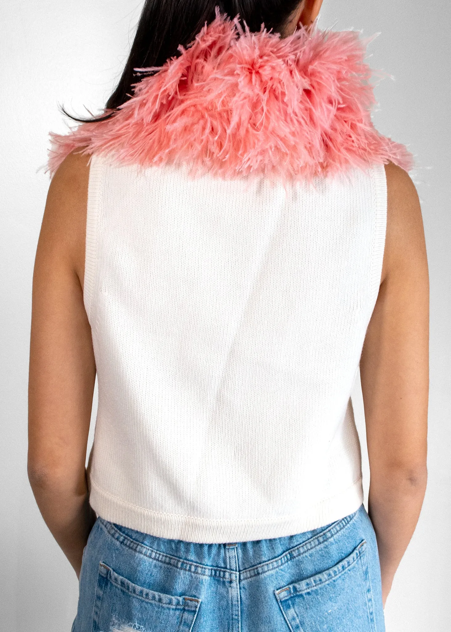 Chanel Cashmere Feathered Collar Vest