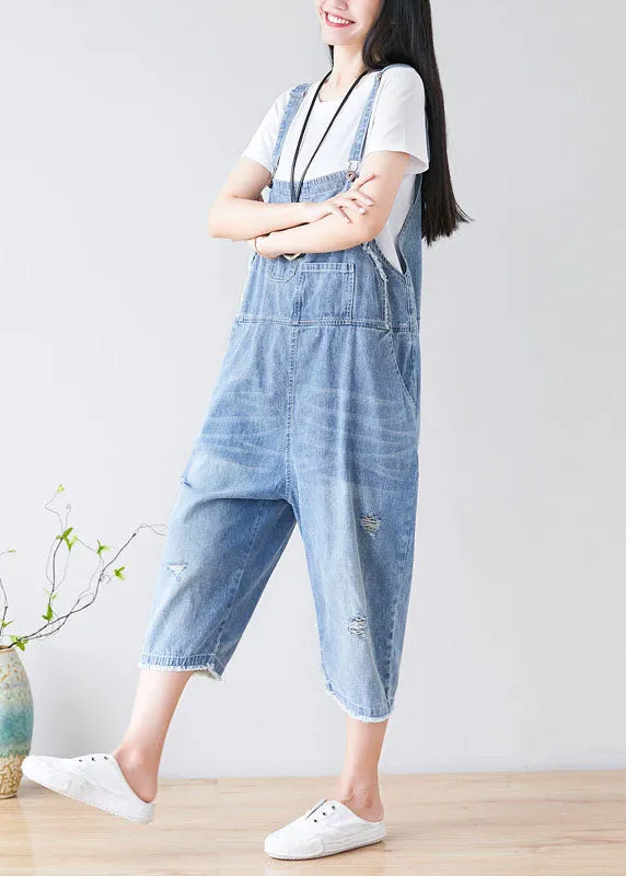 Chic Light blue Hole Pockets cowboy Jumpsuits Spring