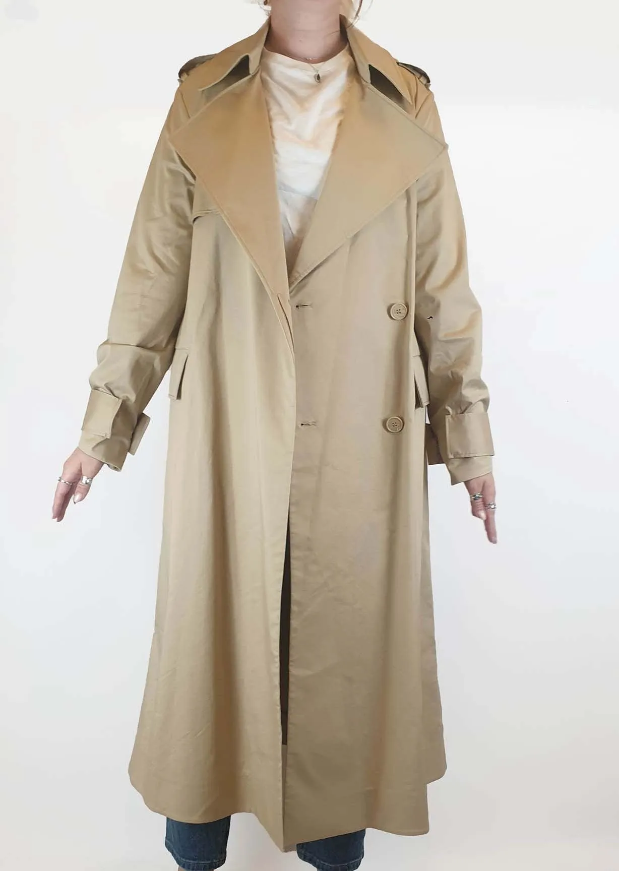 Cos beige classic long cotton trench coat size 40, fits size 12-14