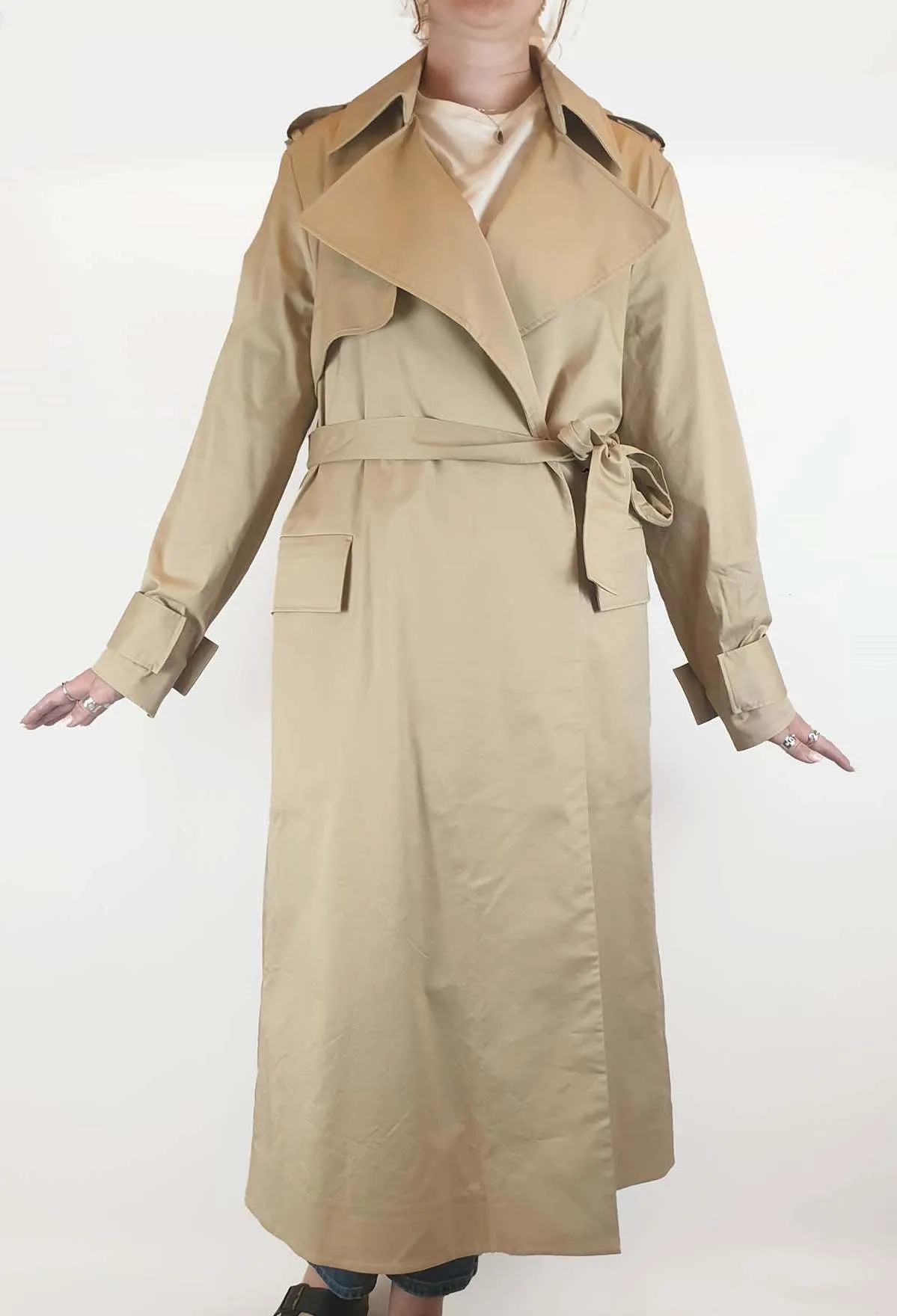 Cos beige classic long cotton trench coat size 40, fits size 12-14