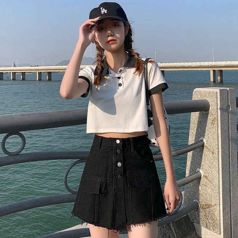 Denim shorts female spring and summer new pants skirt female Korean version of high waist breakers black skirt female manufacturers