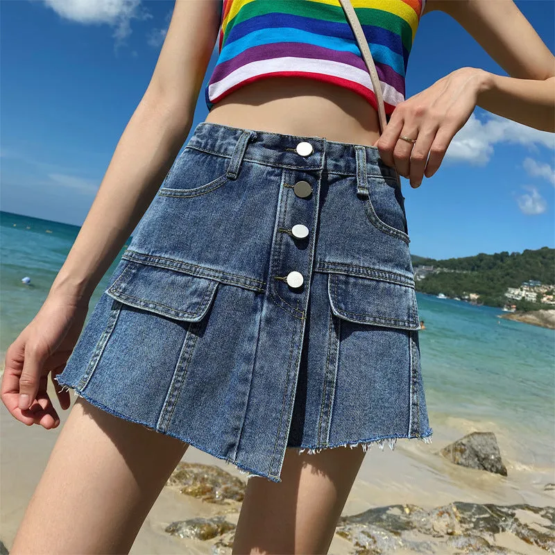 Denim shorts female spring and summer new pants skirt female Korean version of high waist breakers black skirt female manufacturers