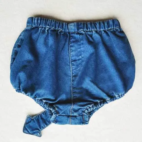 Denim Tail Elastic Shorts For Children Girls