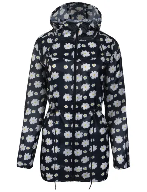 Ella Pac A Mac Lightweight Jacket in Navy Daisy Print