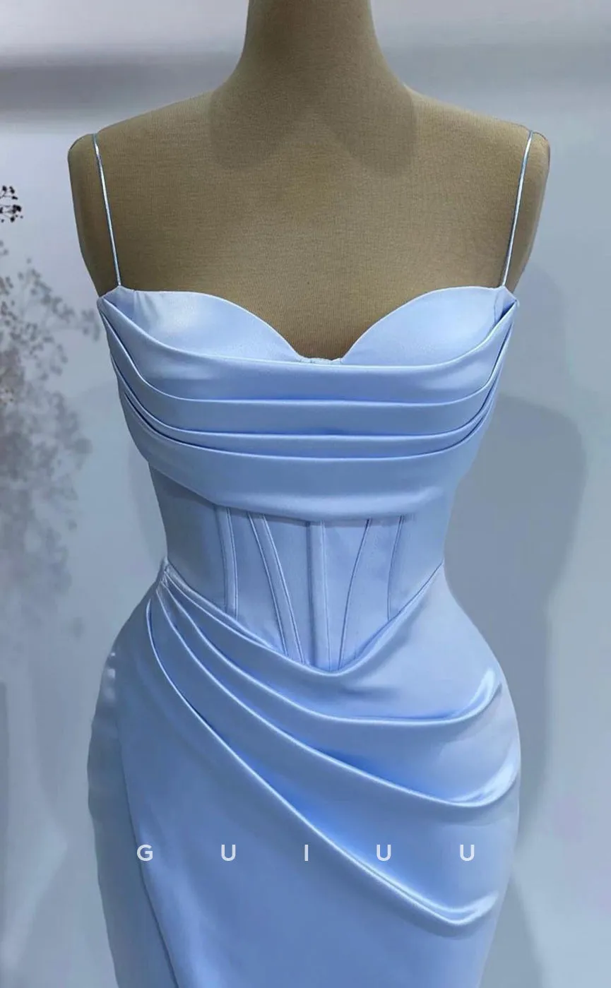 G2717 - Chic & Modern Satin Sweetheart Baby Blue Ruched Long Porm Evening Dress