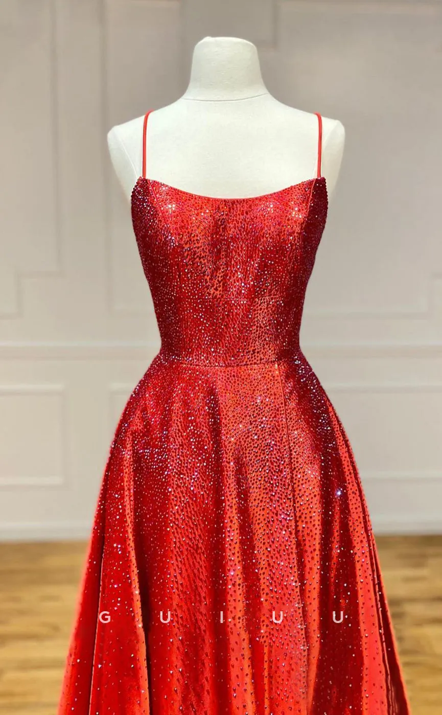 G2912 - Elegant & Luxurious A-Line Beaded Straps Red Long Prom Formal Dress