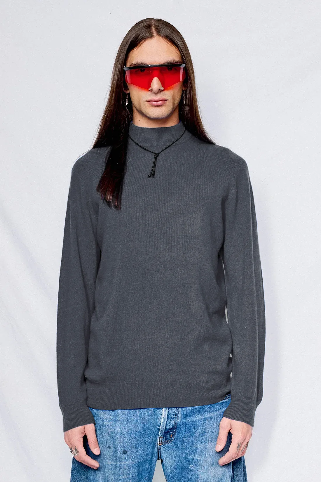 Graphite Cashmere Mockneck Sweater