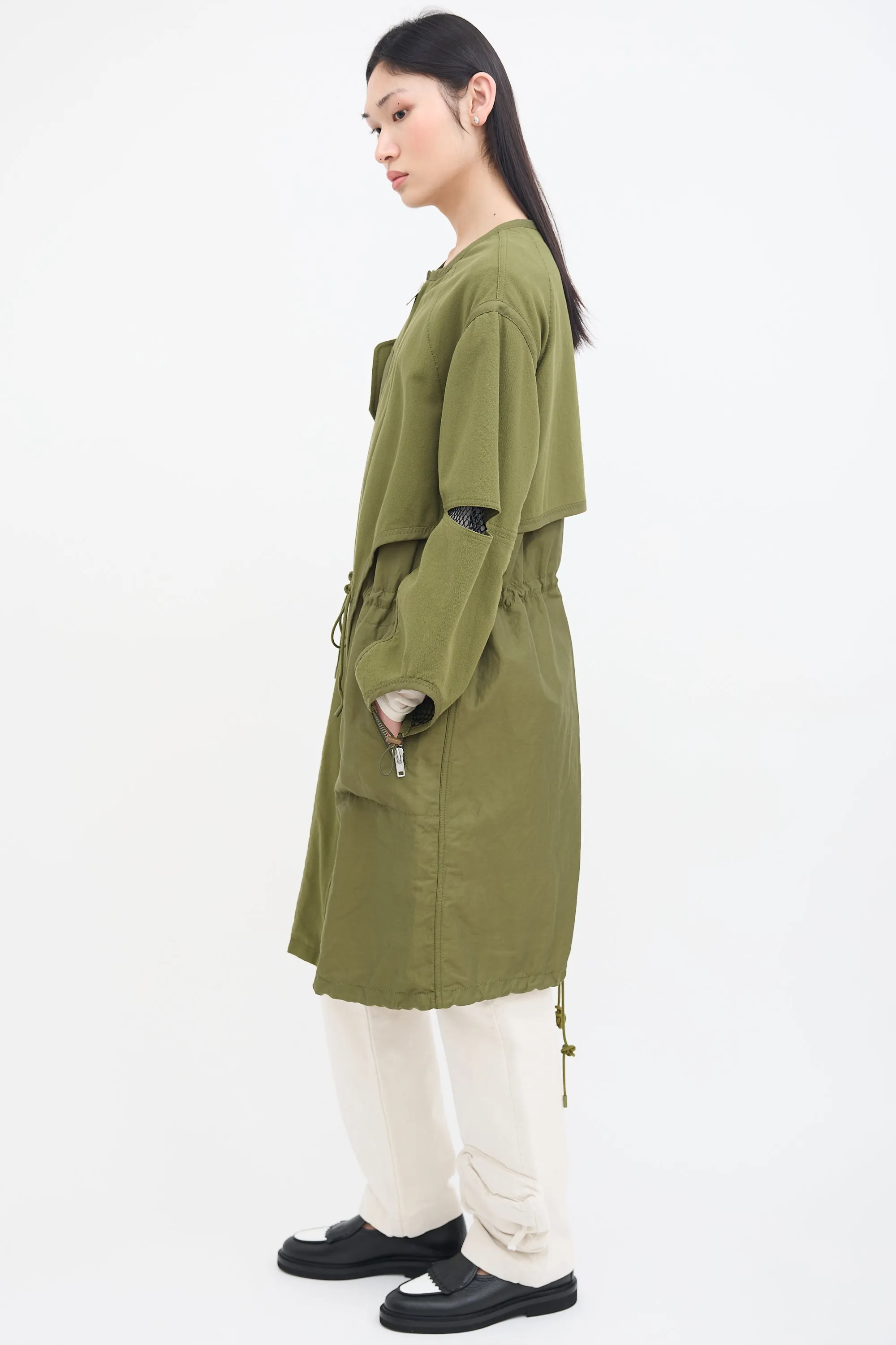 Green Canvas & Black Mesh Coat