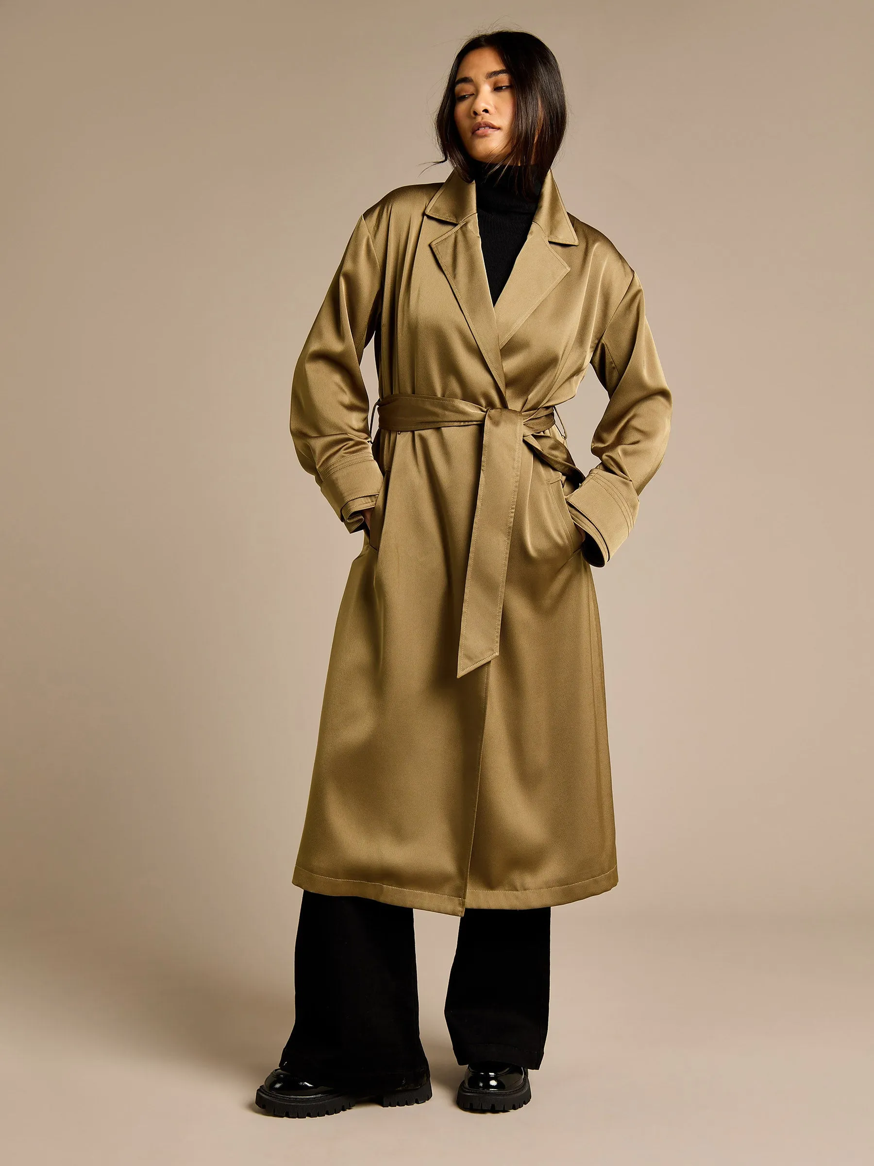 GWD Francine Khaki Tie Waist Trench Coat