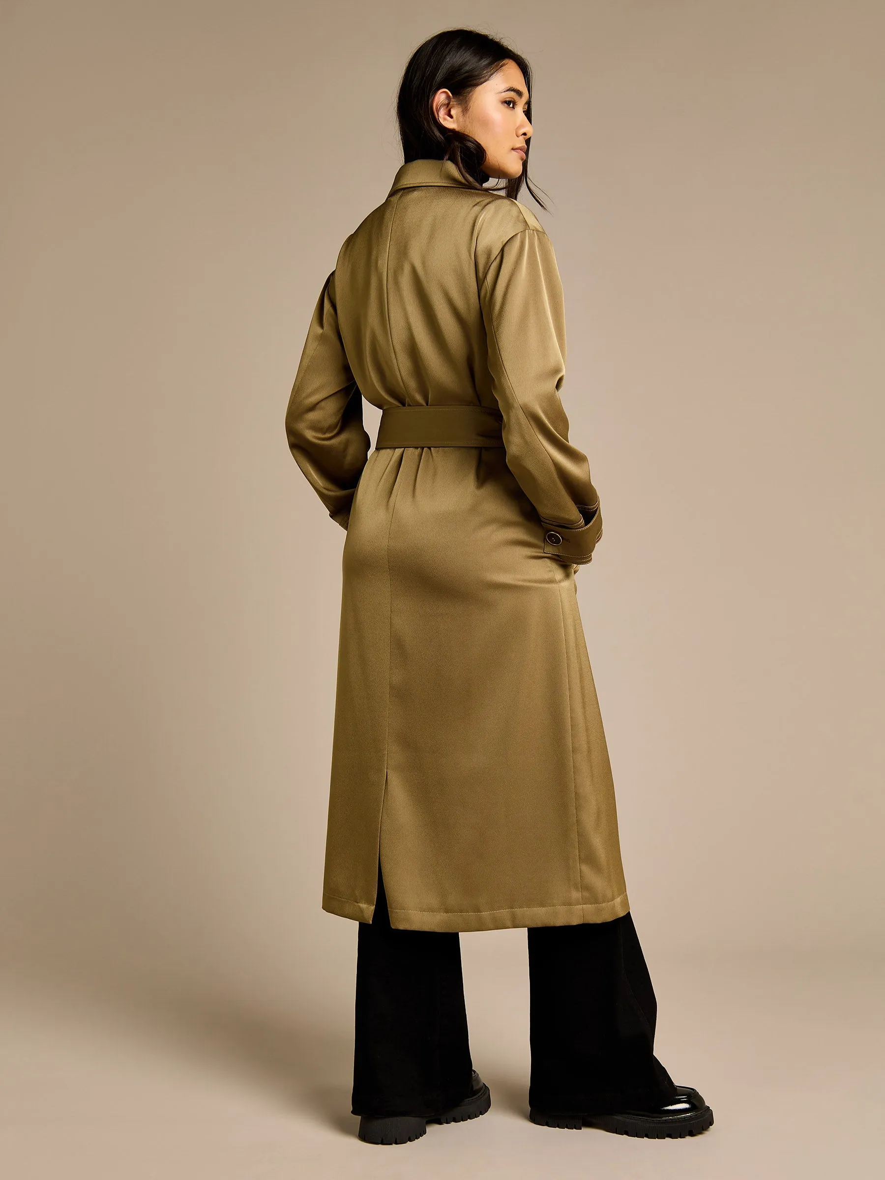 GWD Francine Khaki Tie Waist Trench Coat