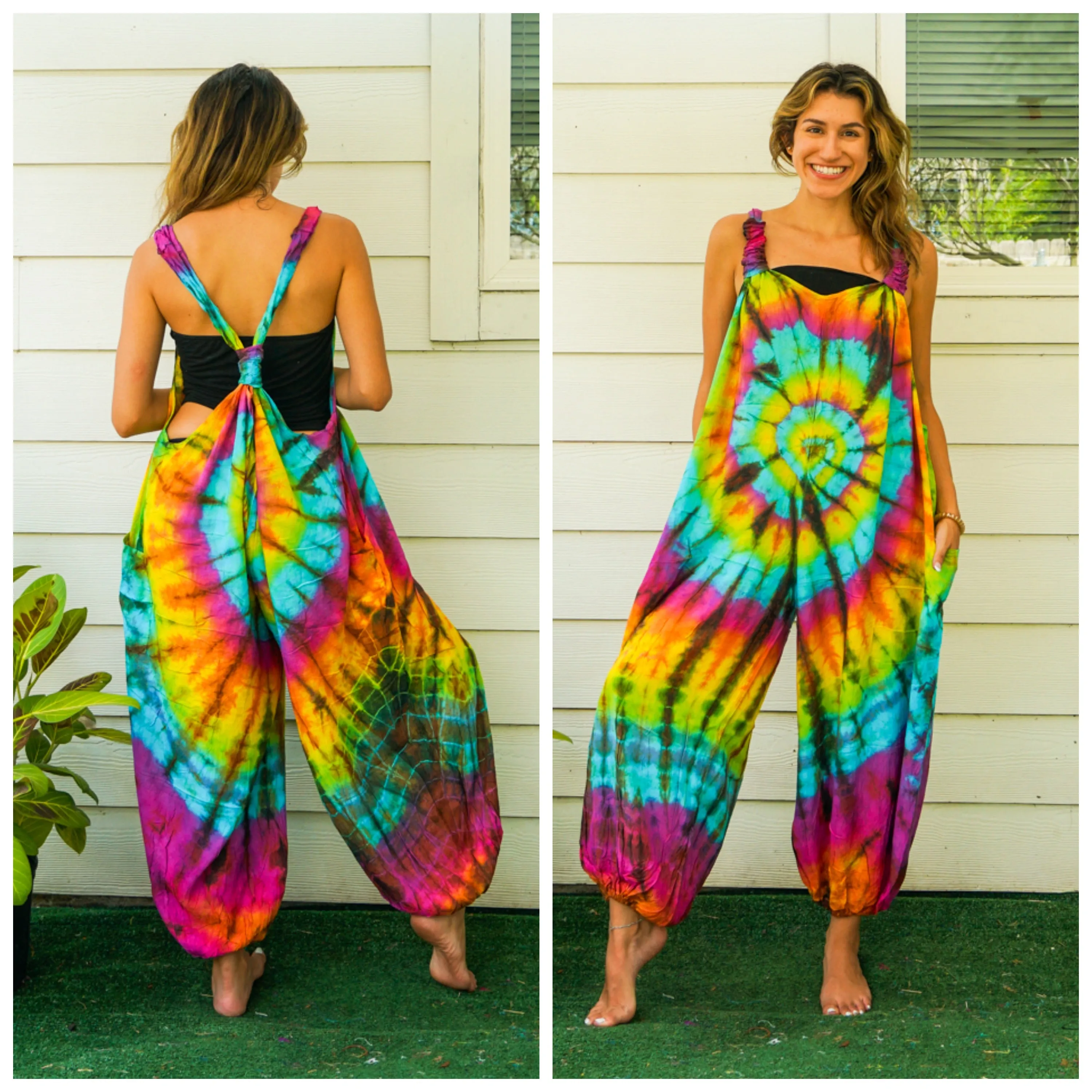 J35- Hand Dyed Hippie Racerback Jumpsuit Romper