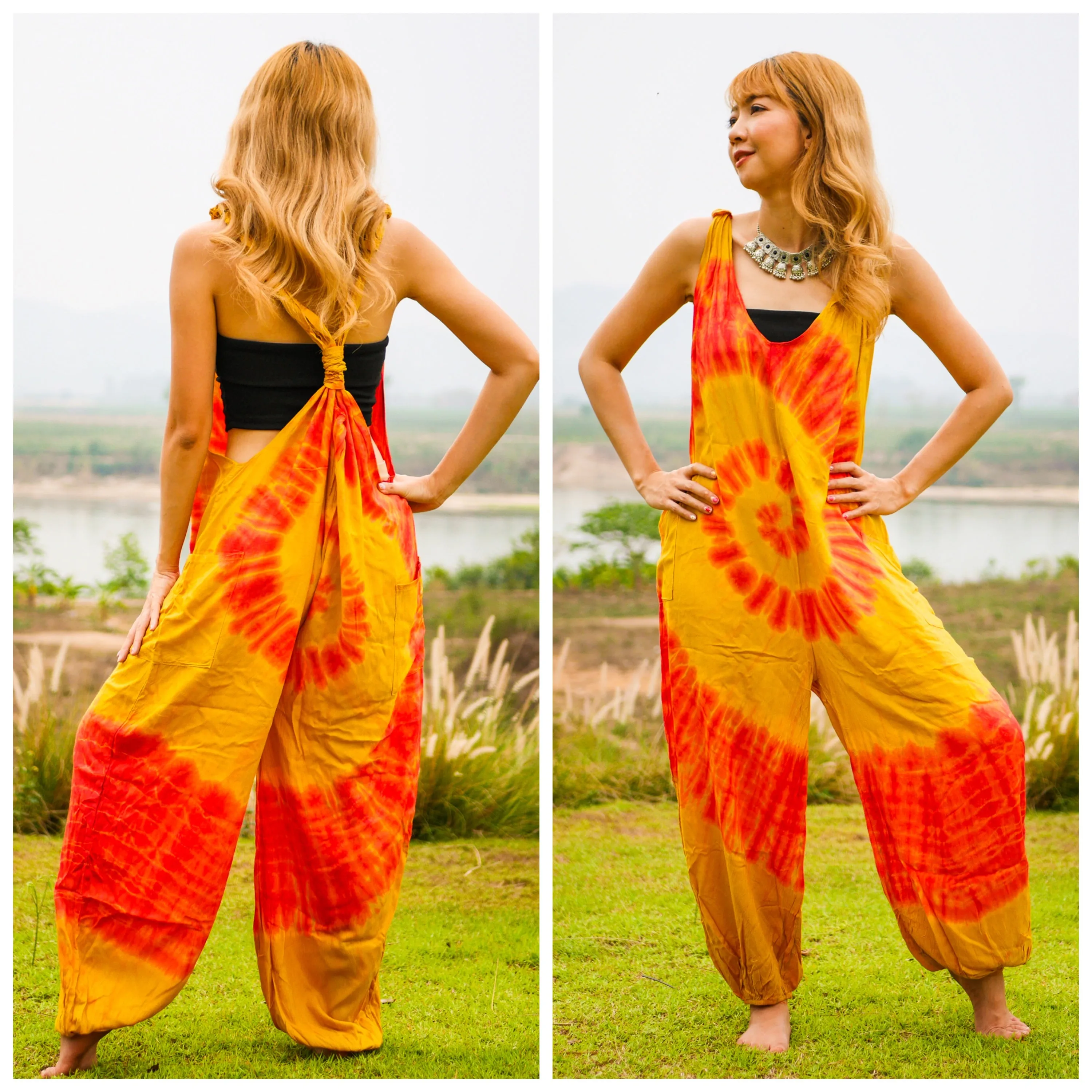 K0996- Hand Dyed  Hippie Racerback Jumpsuit Romper