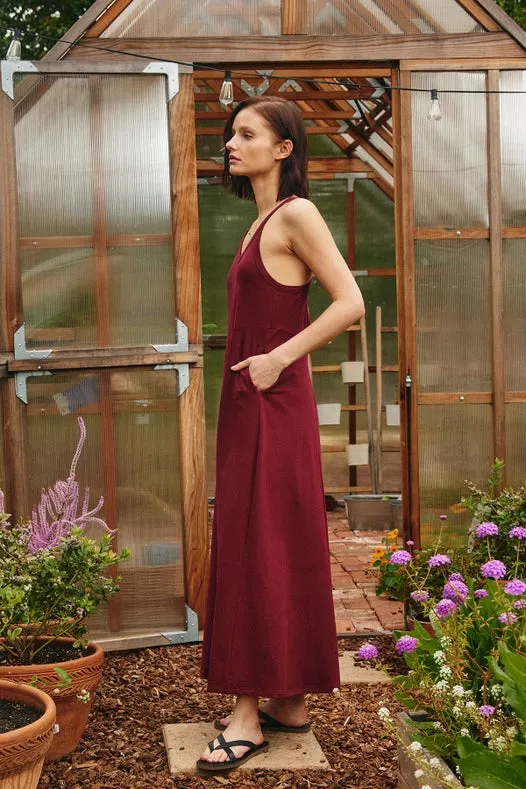 Keyhole Back Wide Leg Jersey Jumpsuit Garnet