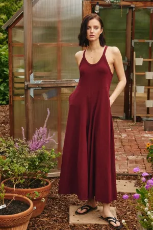 Keyhole Back Wide Leg Jersey Jumpsuit Garnet