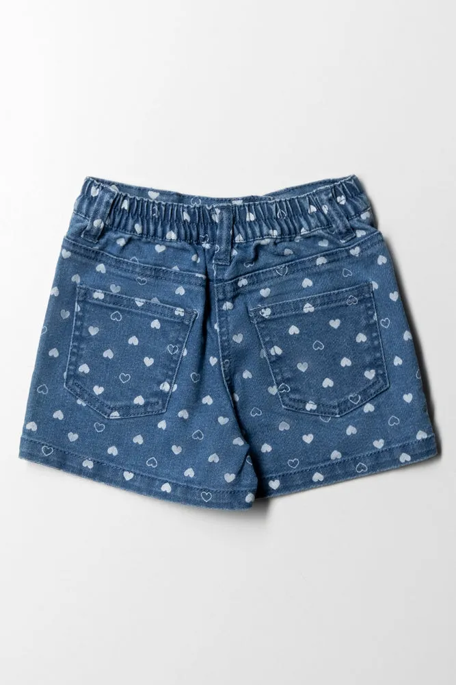 Lazer Heart Denim Skorts Blue