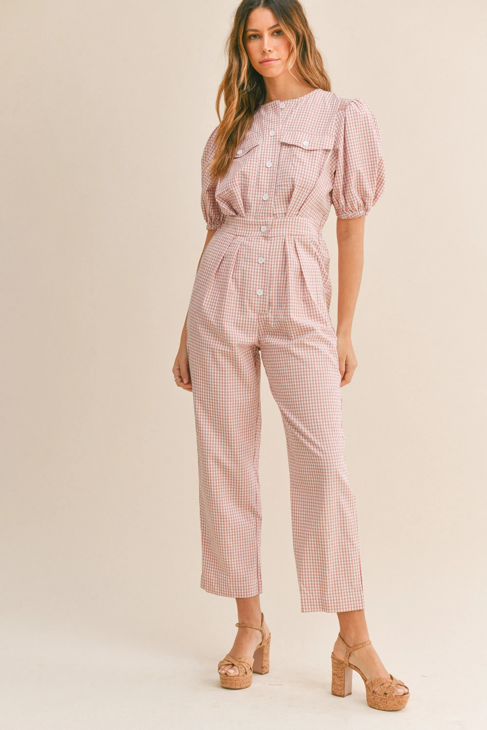 Mauve Chic Gingham Jumpsuit