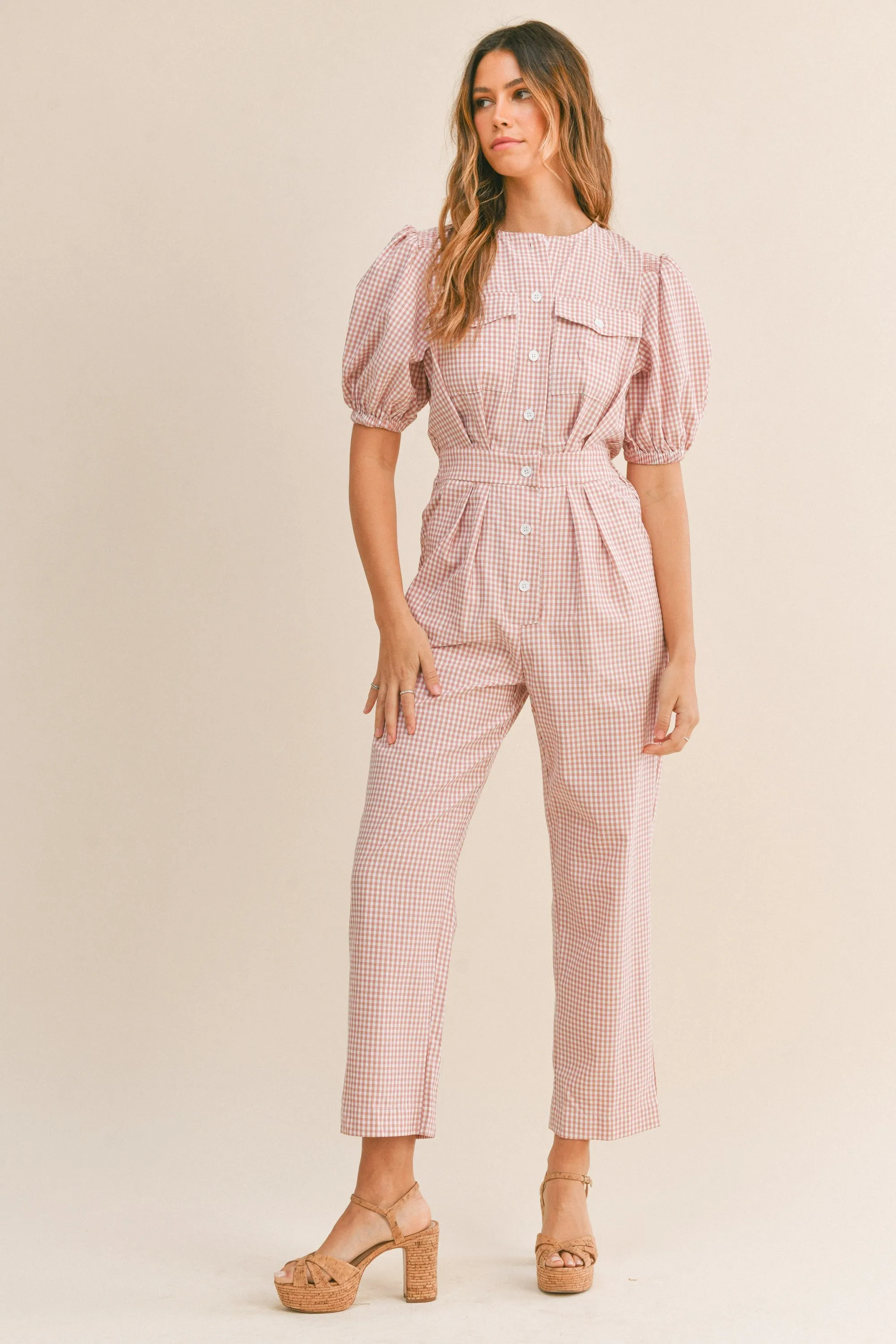 Mauve Chic Gingham Jumpsuit