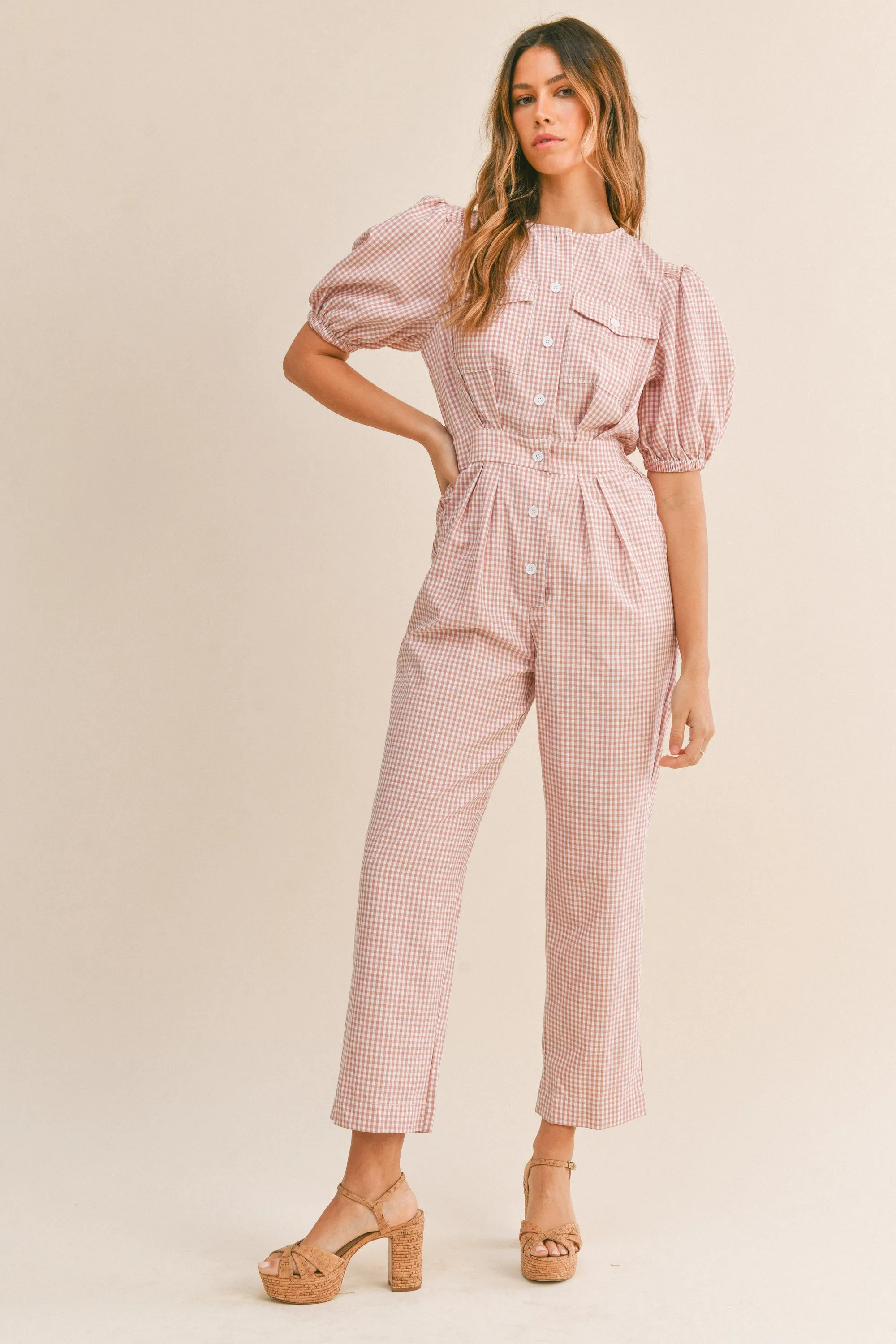 Mauve Chic Gingham Jumpsuit