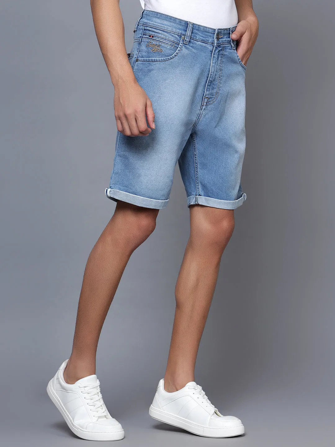 Men Light Blue Denim Shorts