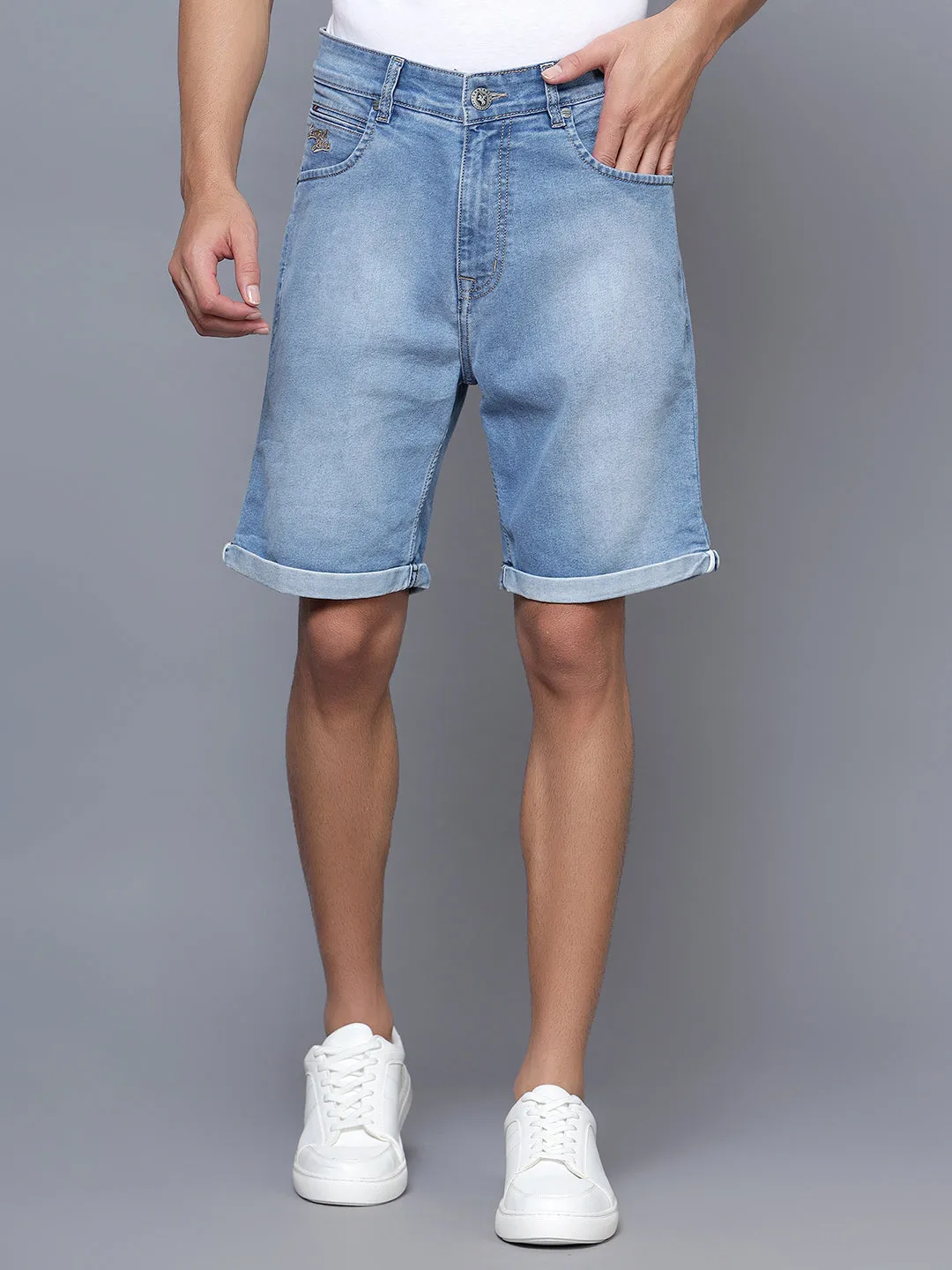 Men Light Blue Denim Shorts