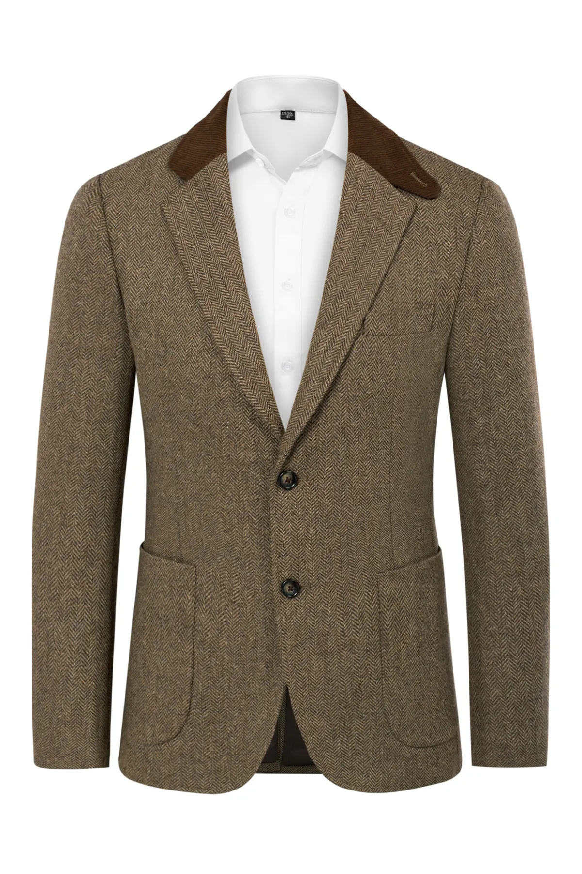 Mens Herringbone Two Button Blazer Vintage Tweed Wool Blend Sport Coat Jacket