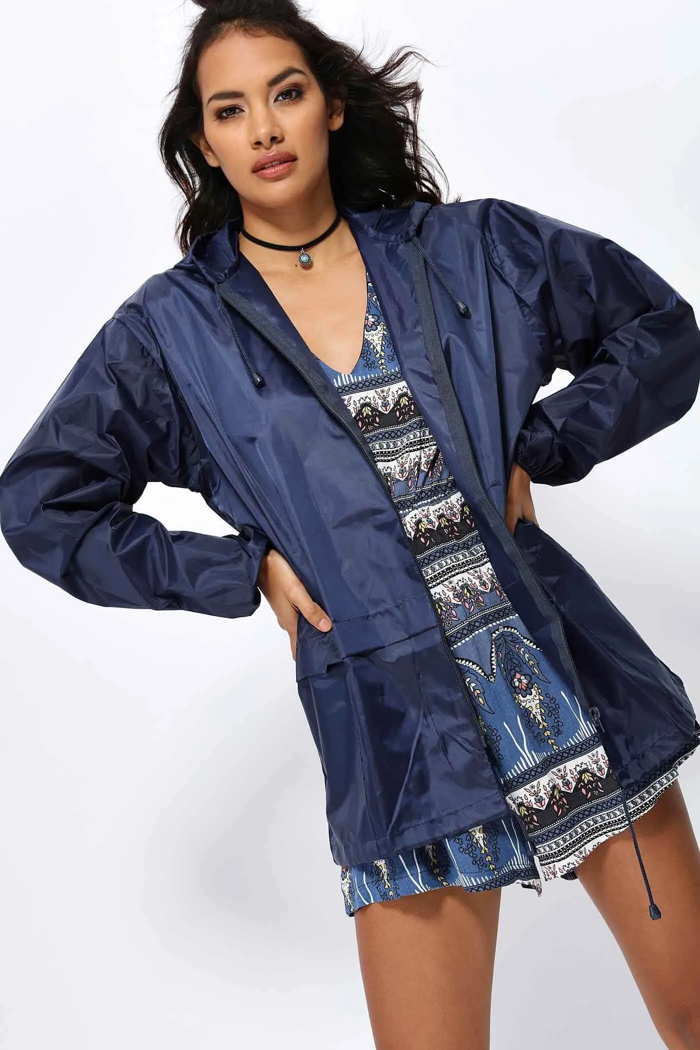 Navy Festival Rain Mac Jacket