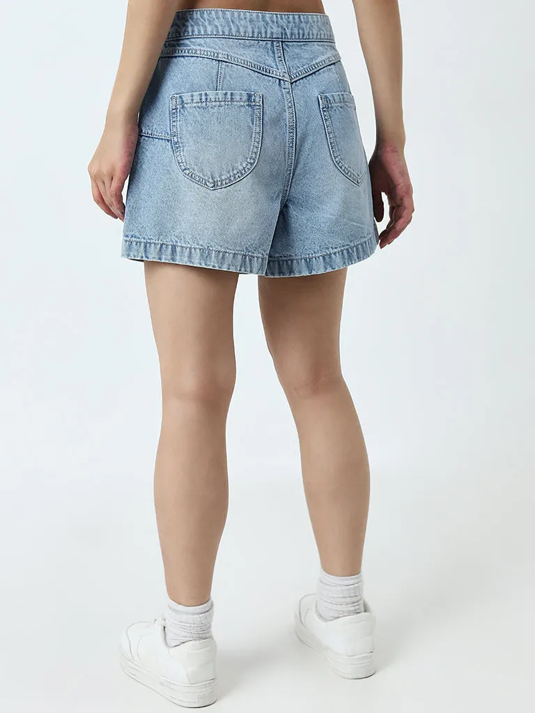 Nuon Blue Denim High-Rise Skorts