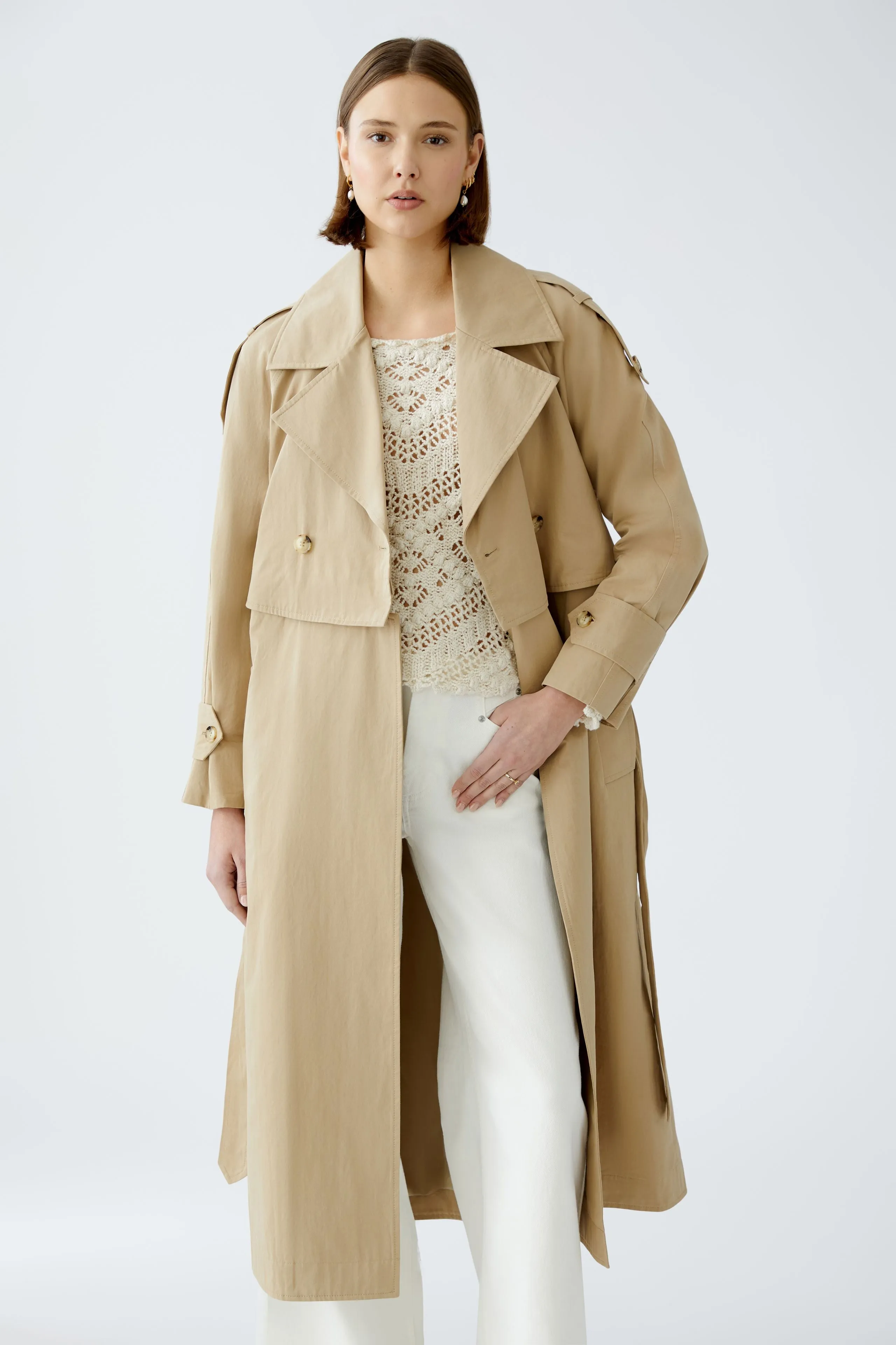 Oui 2 in 1: Trench Coat/Jacket in Beige