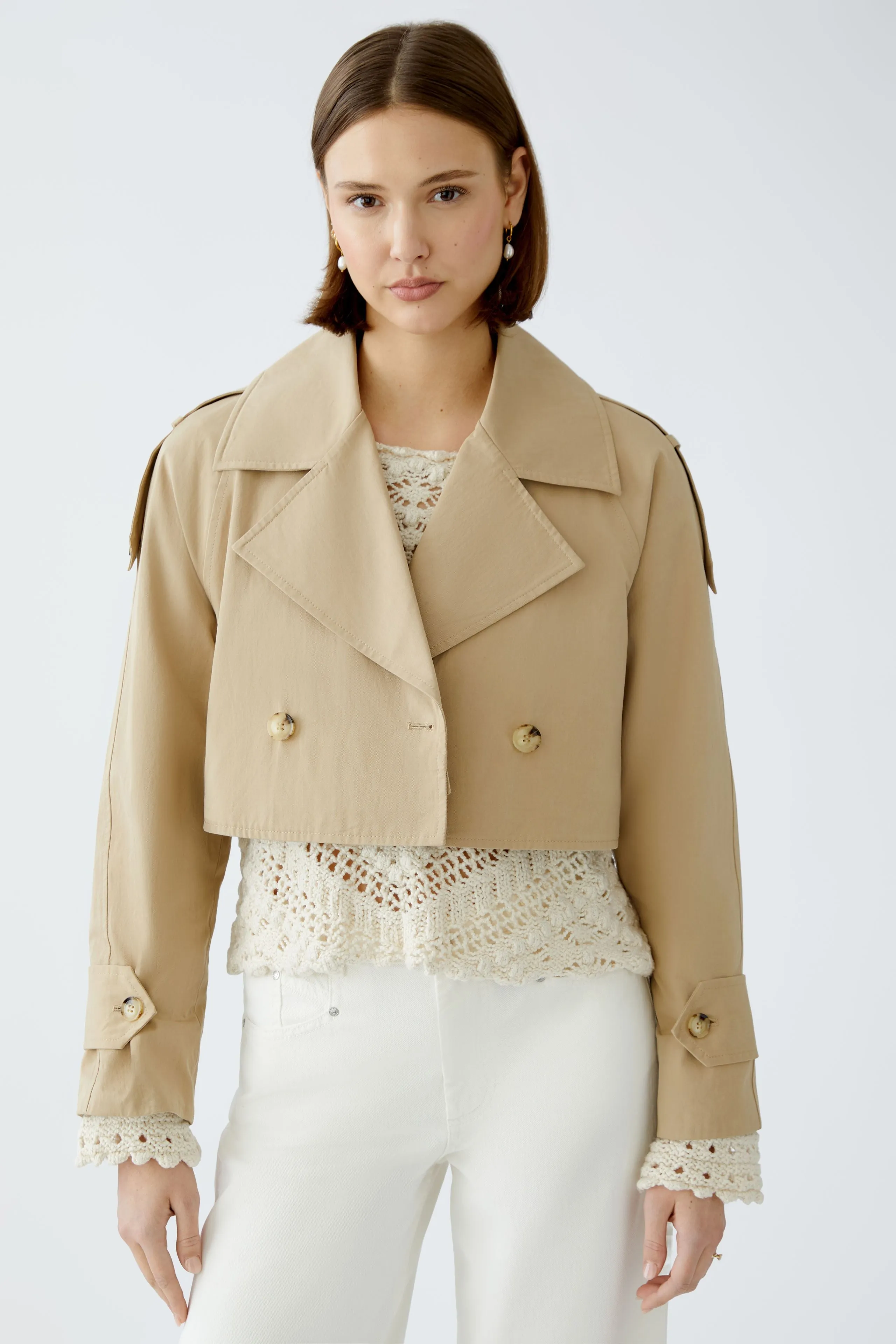 Oui 2 in 1: Trench Coat/Jacket in Beige