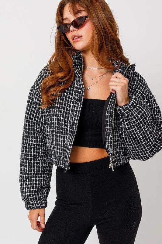 Plaid Crop Puffer Jacket