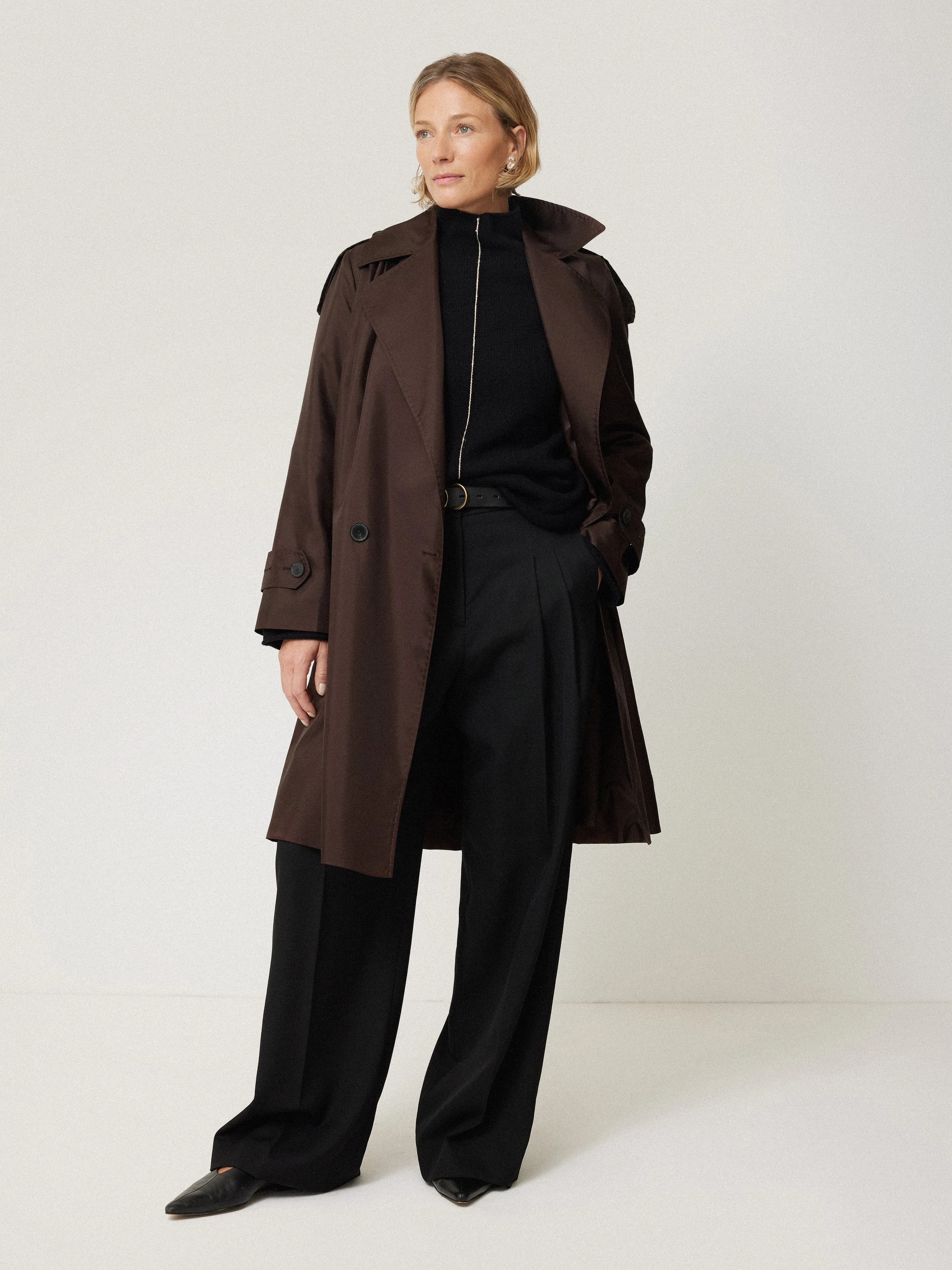 Pure Silk Trench Coat | Chocolate