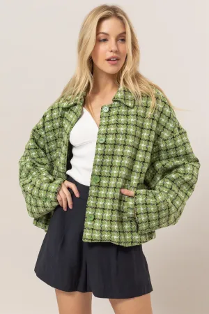 Rayne Tweed Plaid Button Up Collared Neck Jacket