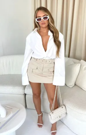 REENA BEIGE CARGO BELTED MINI SKORT