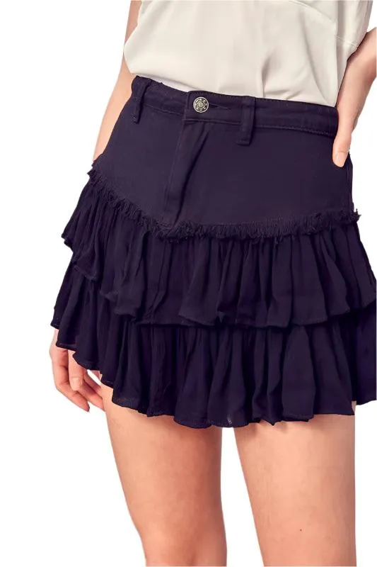 Shirred Crapon Cont Detail Denim Skorts