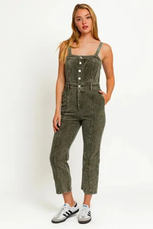 Sleeveless Adjustable Strap Washed Corduroy Jumpsuits