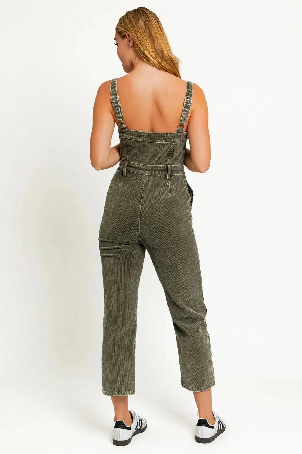 Sleeveless Adjustable Strap Washed Corduroy Jumpsuits