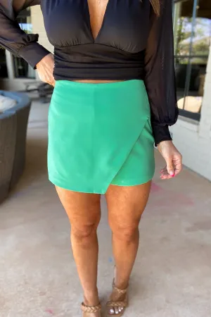 So Obsessed Apple Green High Waisted Asymmetrical Wrap Skorts