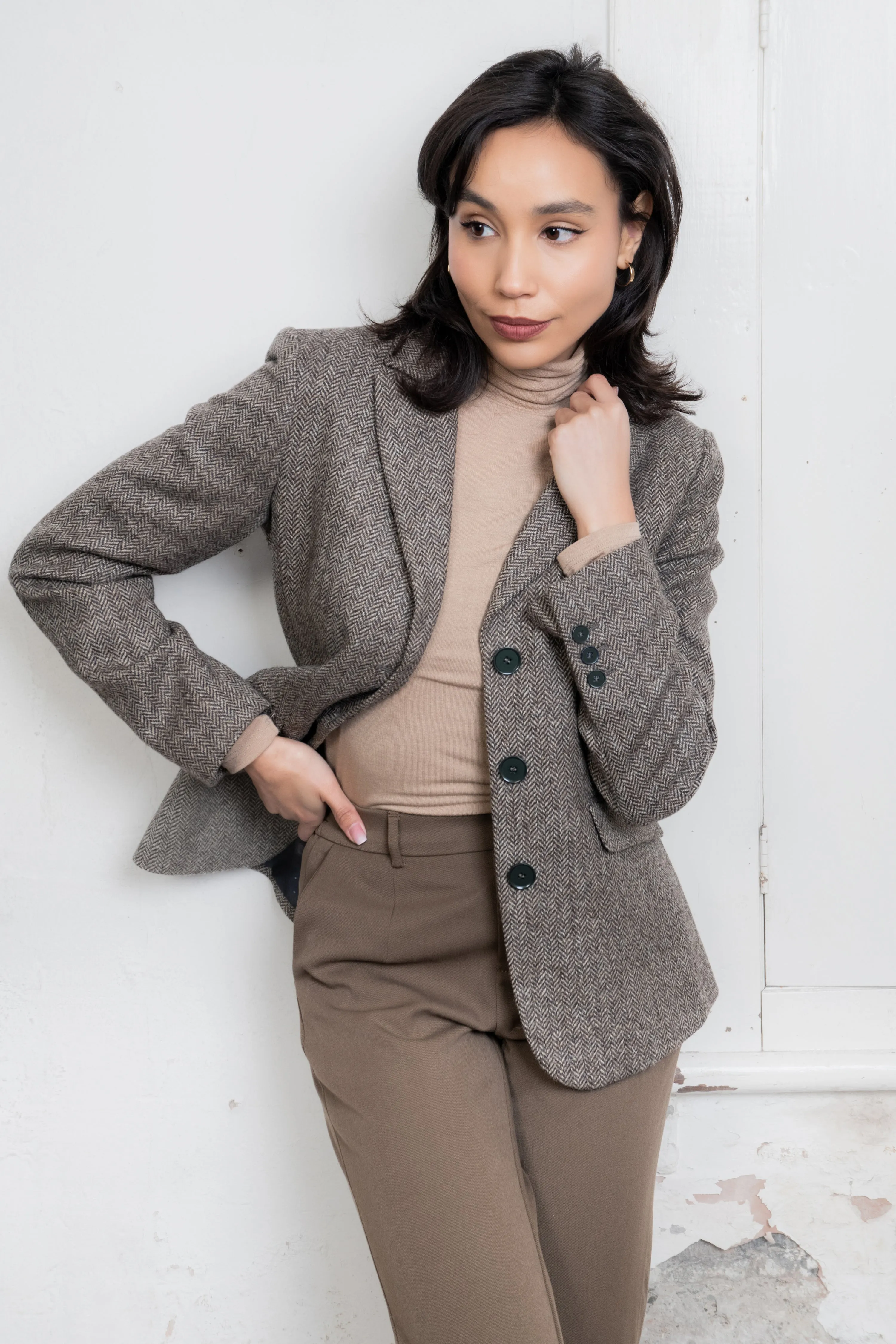 Tara Tweed Hacking Jacket - Light Tan Herringbone